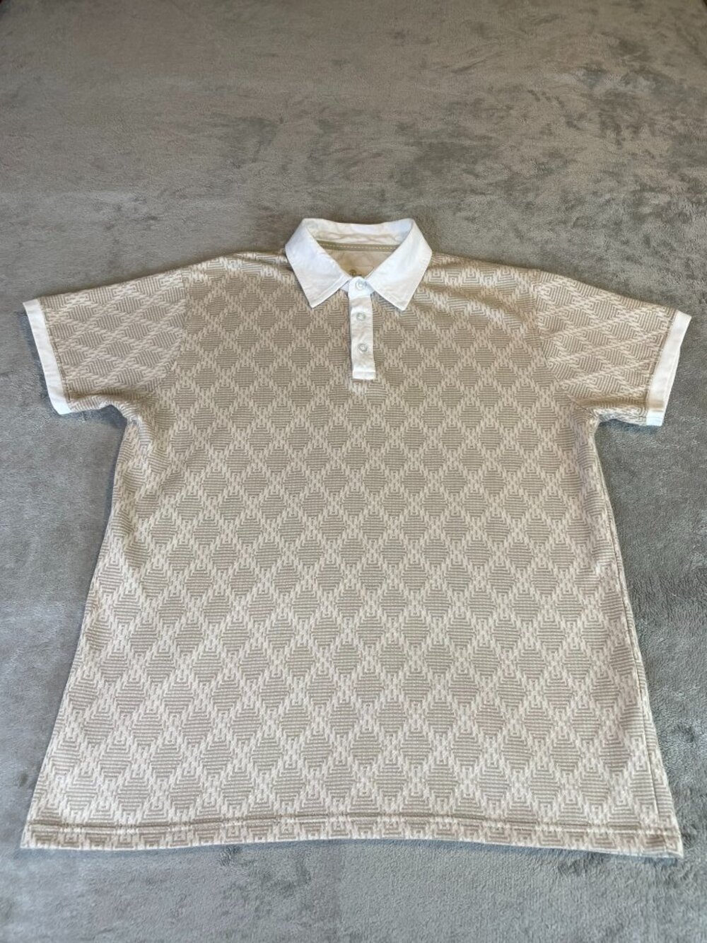 Craft + Flow Men's M Oatmeal Jacquard Polo Shirt Short Sleeve Cotton Blend